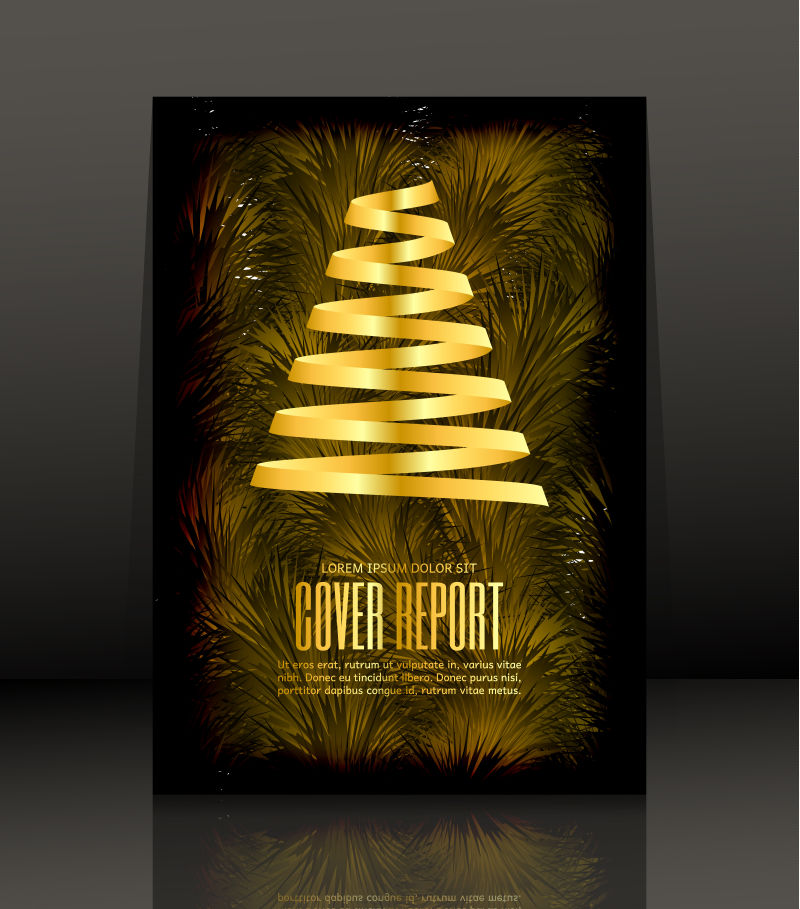 创意矢量金色飘带元素的新年海报背景设计