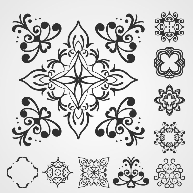 抽象矢量古典花纹装饰的边框设计元素