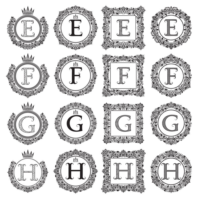 抽象矢量现代花纹装饰的字母标志设计