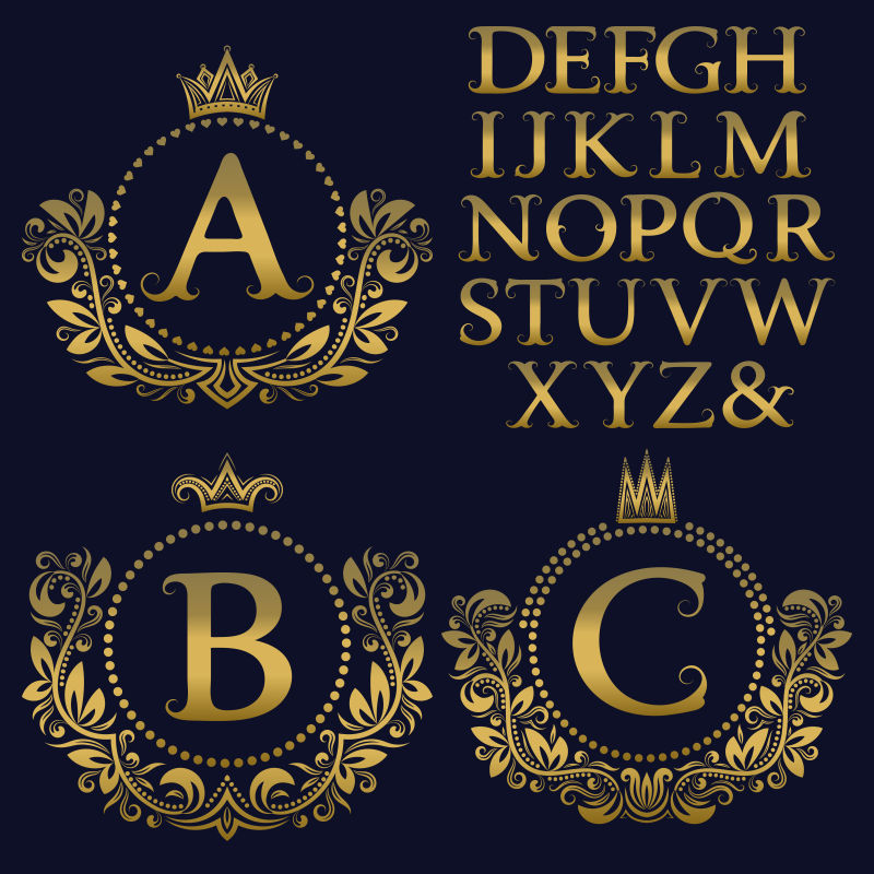 抽象矢量金色花纹装饰的字母标志设计