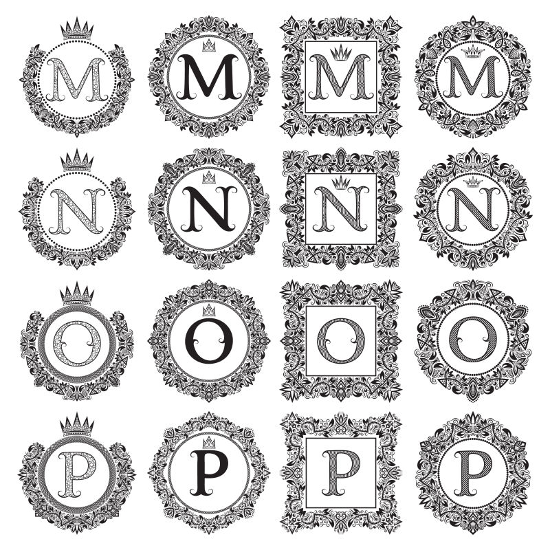 创意矢量复古花纹装饰的字母标志设计