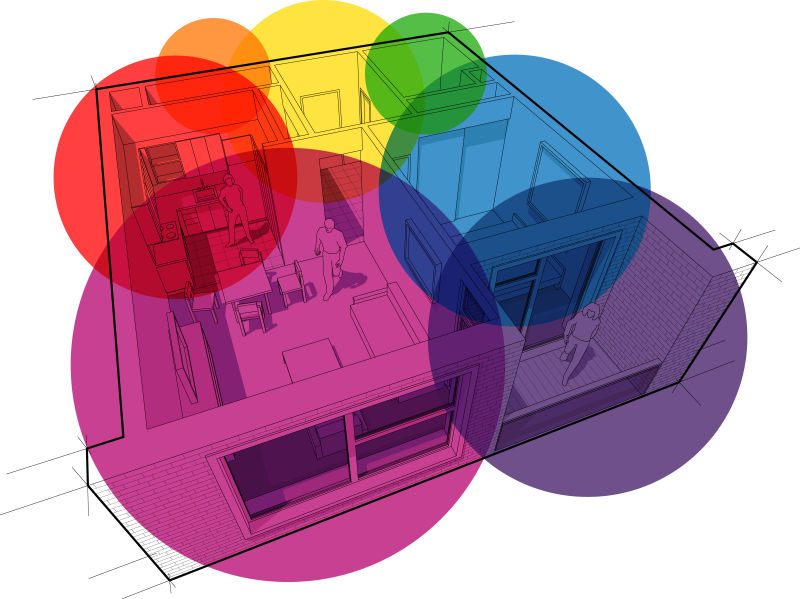 创意矢量现代三维室内设计彩色插图