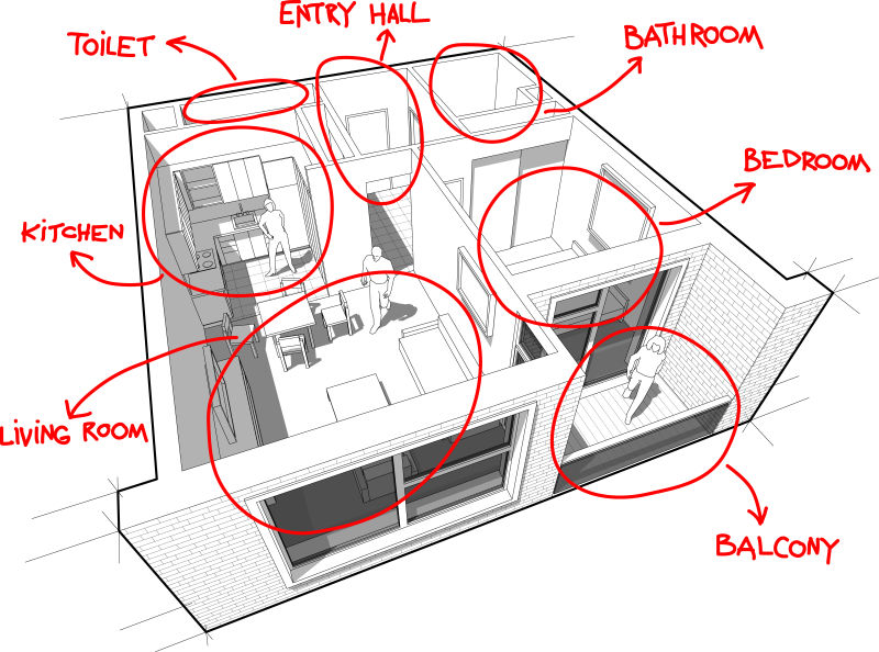 抽象矢量公寓室内设计插图