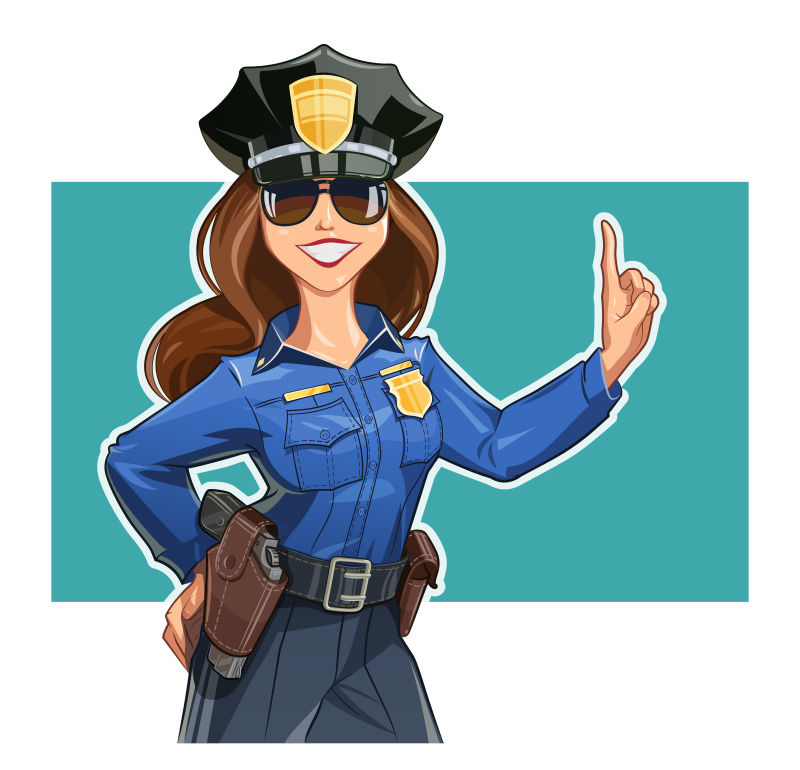 抽象矢量漂亮女警察卡通插图