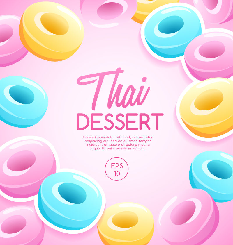 创意矢量泰国甜点元素设计背景