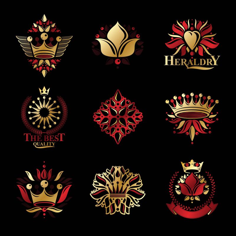 抽象矢量红色复古皇家装饰的徽章设计