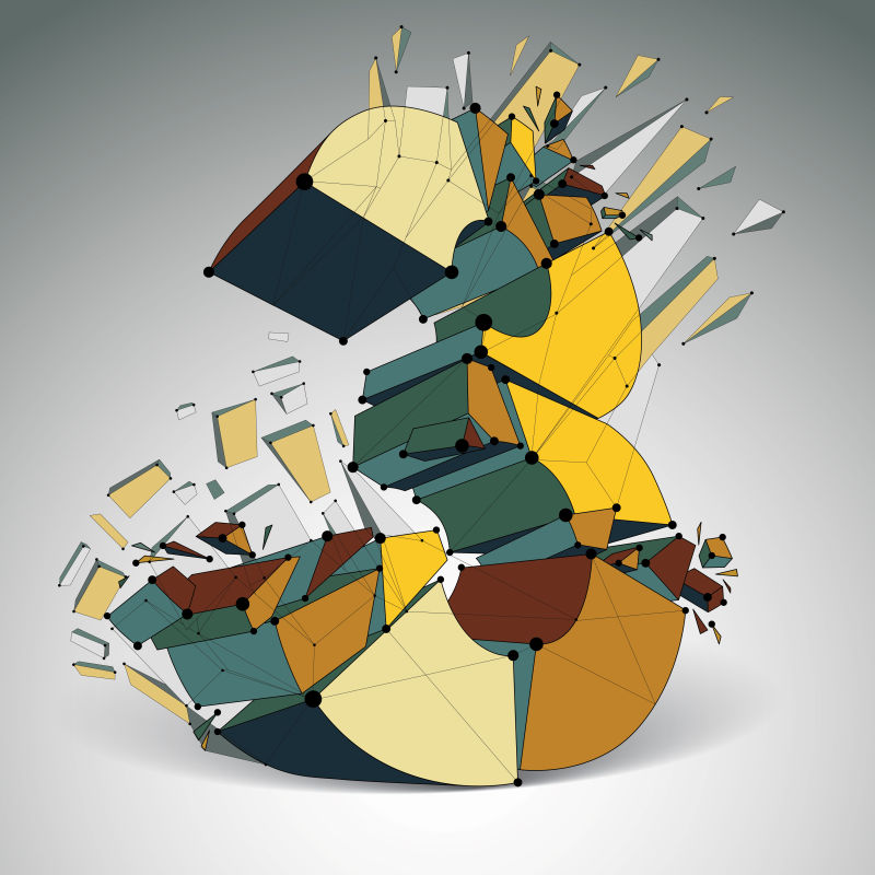 创意矢量几何立体爆炸数字3设计