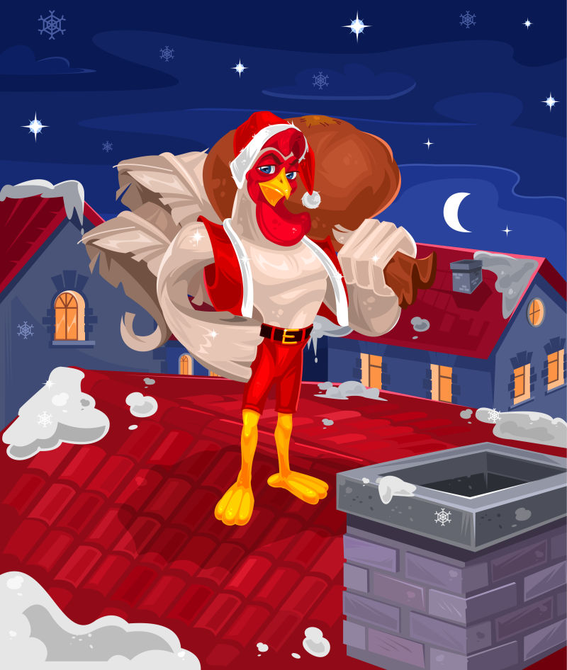 矢量站在屋顶上的圣诞公鸡
