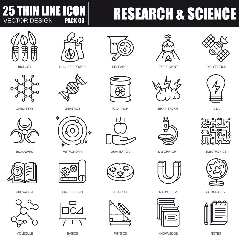 抽象矢量现代科学研究主题的平面图标设计