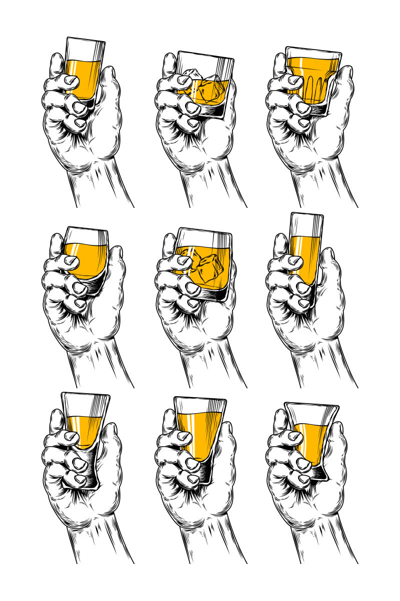 手持酒具的矢量图集