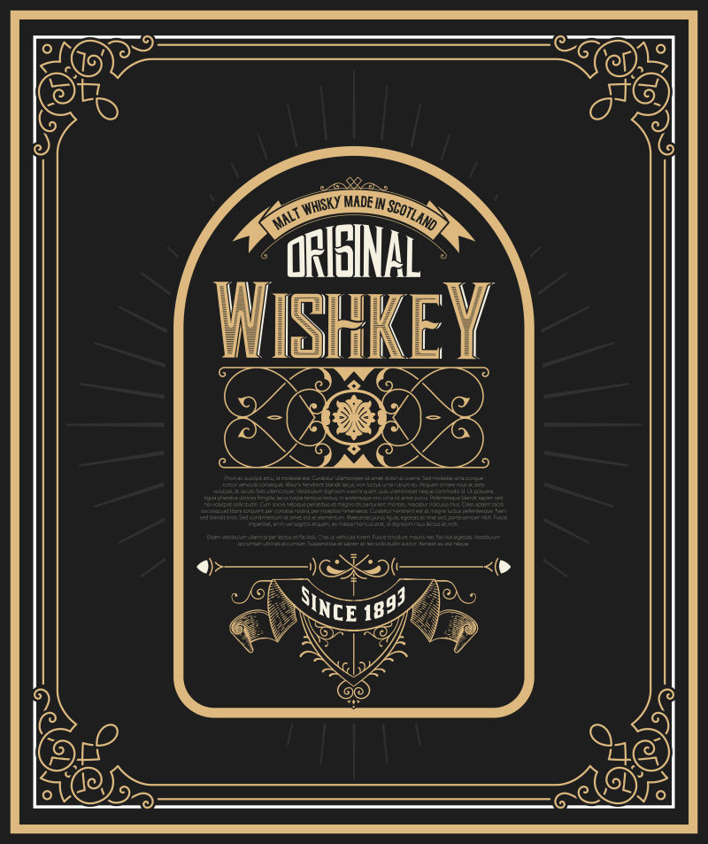 抽象矢量威士忌主题老式标签设计