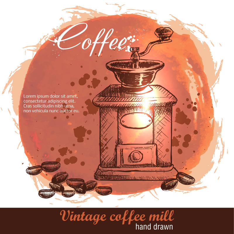 创意矢量手绘旧式咖啡机平面插图