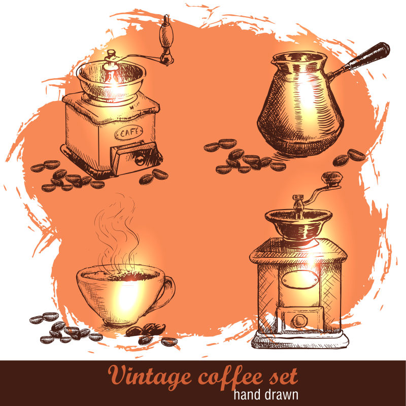 创意矢量手绘素描风格的咖啡插图