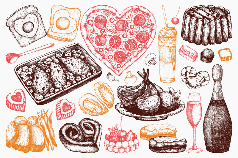 创意矢量各种手绘食品插图
