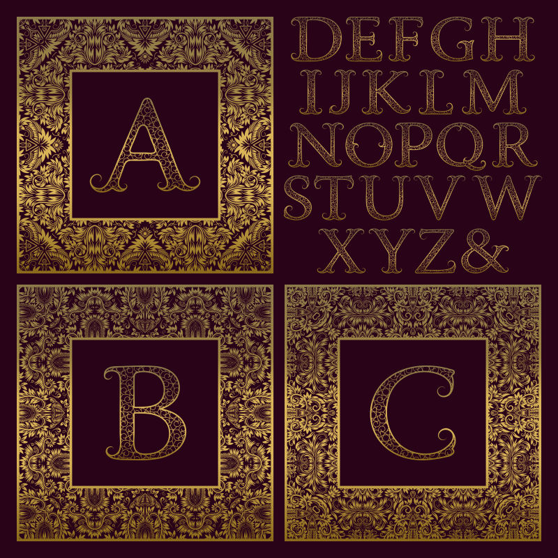 矢量创意复古花纹装饰的字母标志设计