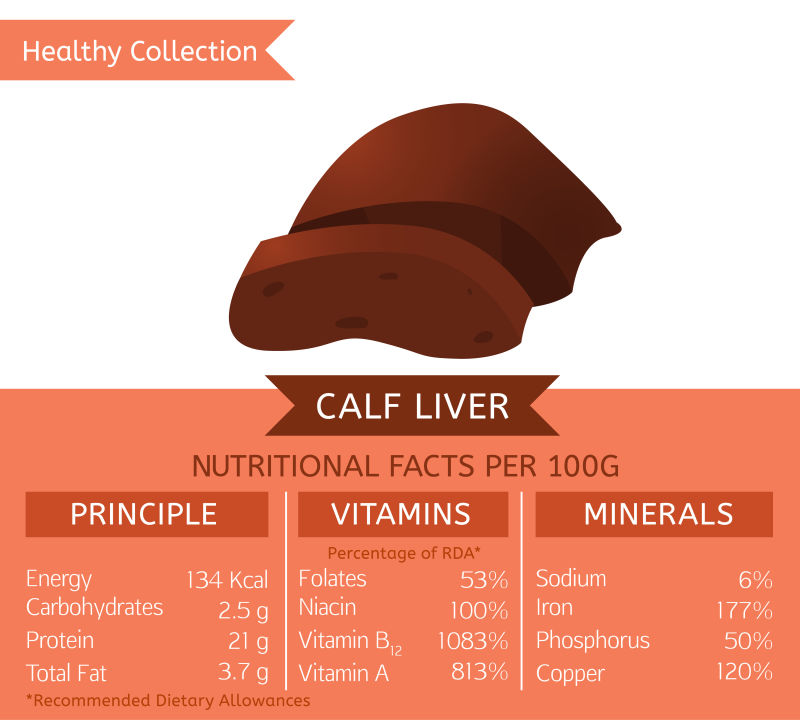 创意矢量牛肝的营养成分图标设计