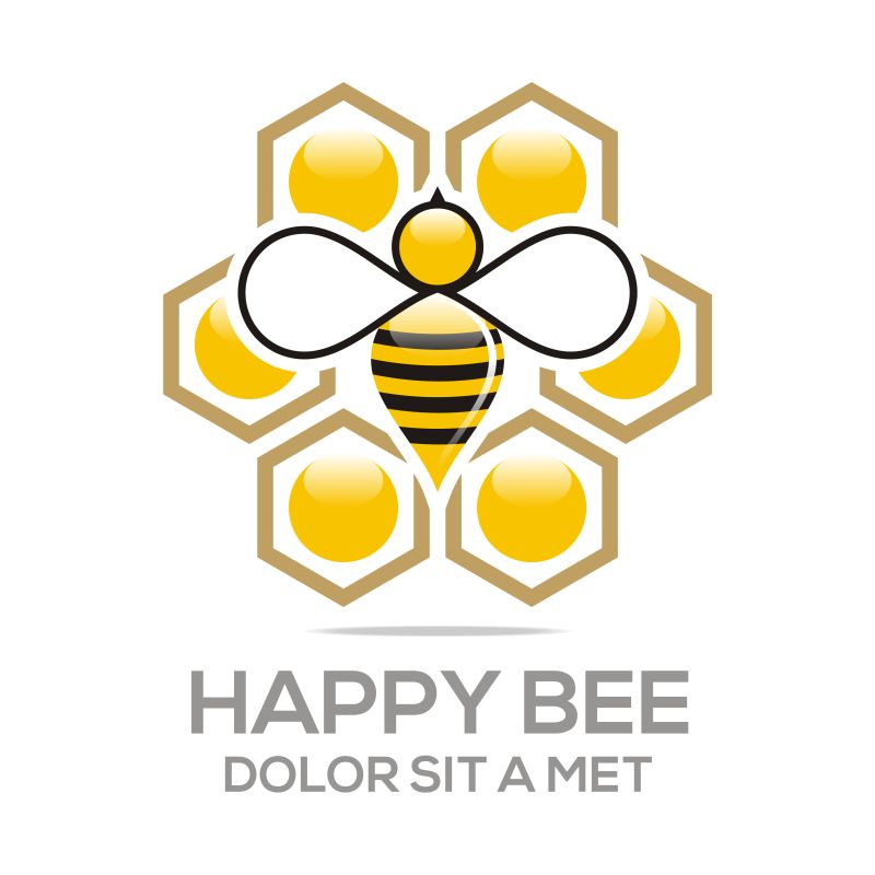 甜美的蜂巢和蜜蜂标志设计矢量