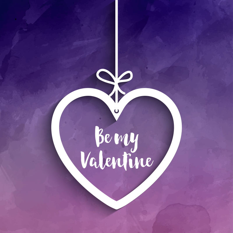 抽象矢量紫色水彩风格的情人节背景