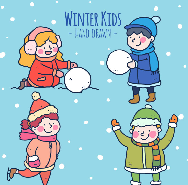 创意矢量现代冬季孩子插图