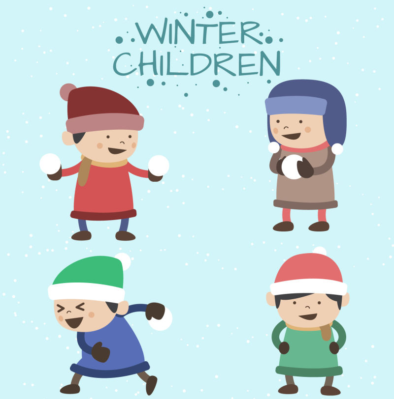 抽象矢量玩雪的孩子卡通插图