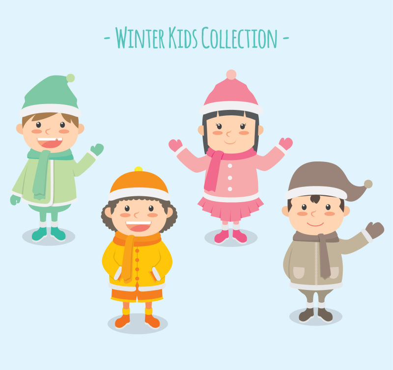 创意矢量现代穿冬季服装的孩子插图