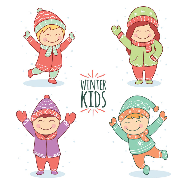 抽象矢量可爱的冬季主题的孩子插图