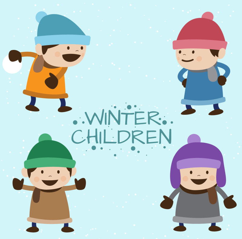 抽象矢量冬季玩耍的孩子设计插图