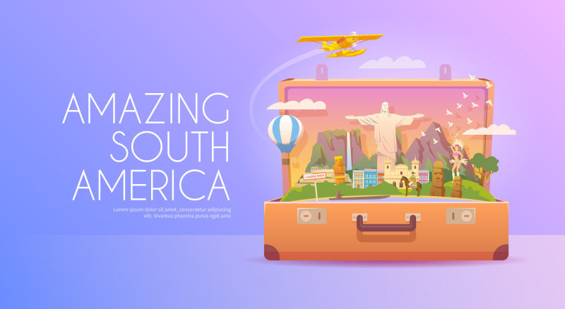 创意矢量南美洲旅行概念插图