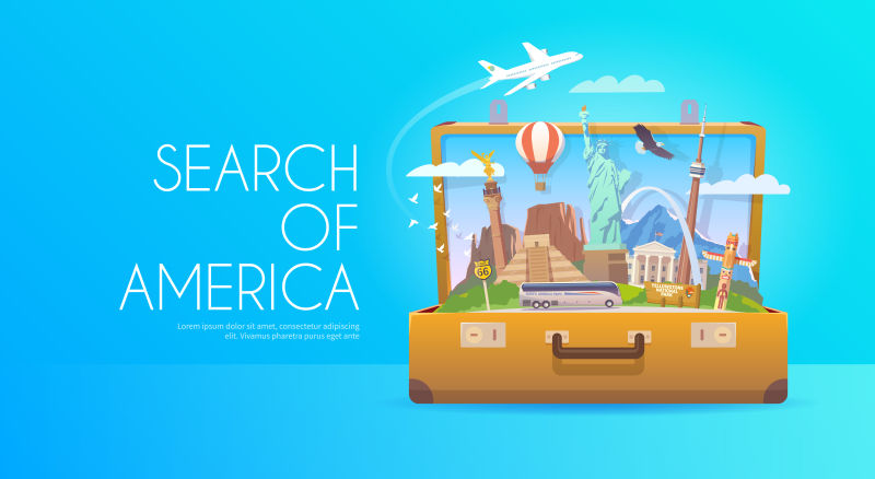 抽象矢量美国旅行概念平面插图