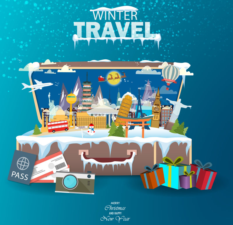 冬季世界旅行插图矢量设计