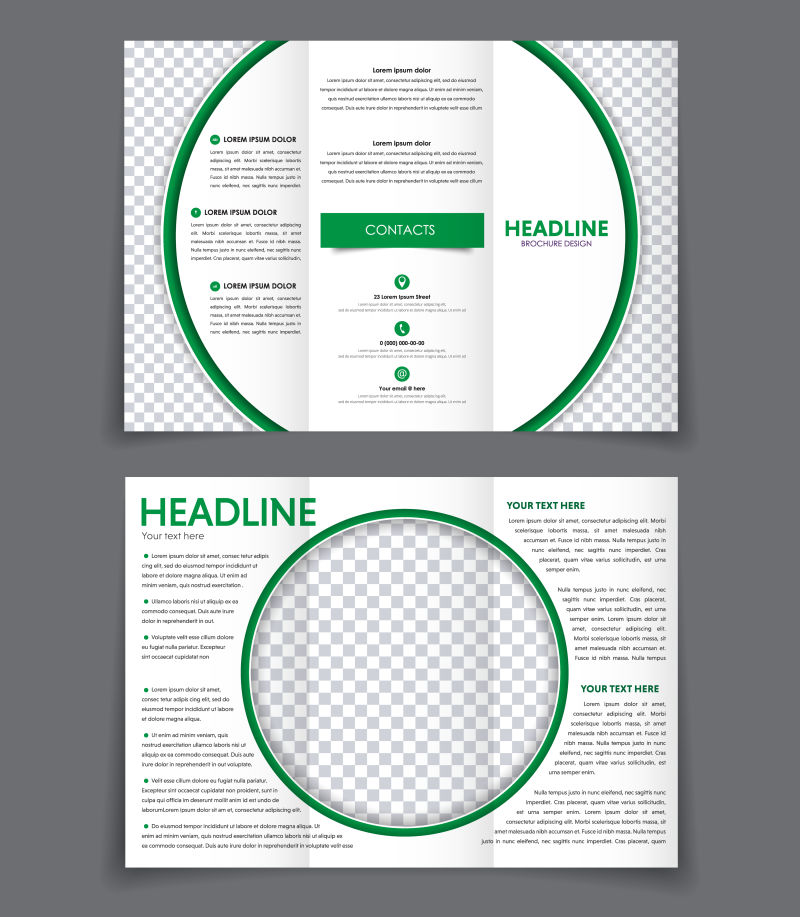 圆形团的商业三折宣传册样板设计矢量