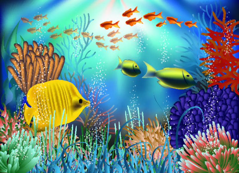 创意矢量海底世界卡通插图