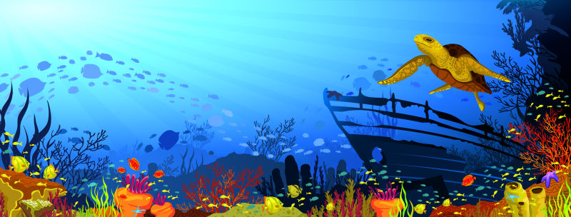 矢量卡通海底世界创意插图