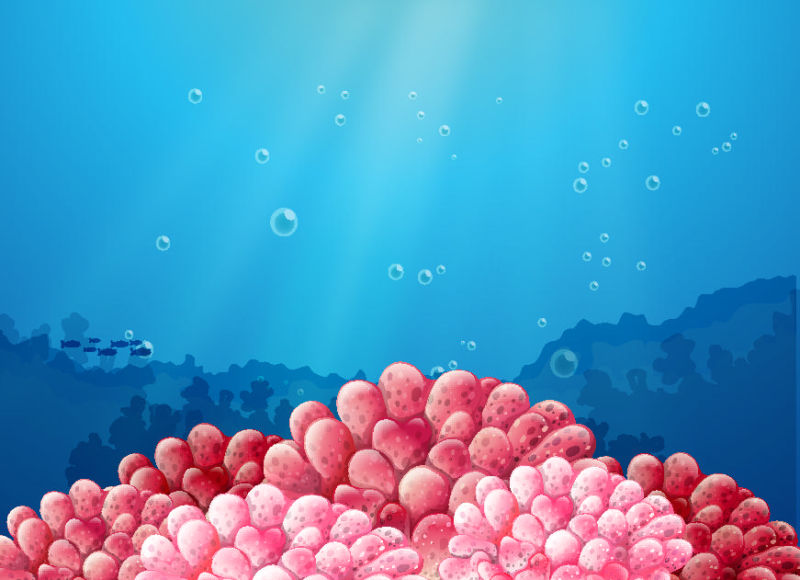 创意矢量海底的珊瑚礁平面插图