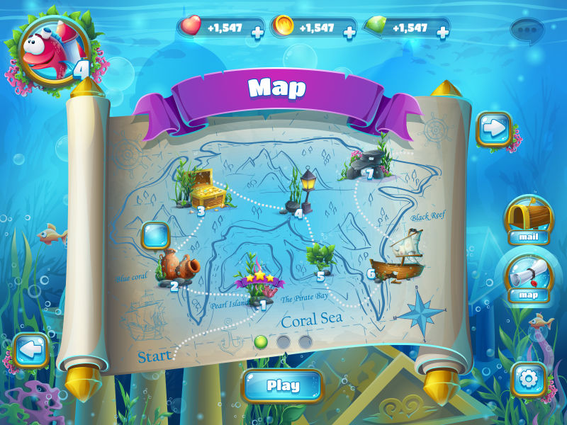 抽象矢量海底游戏地图插图
