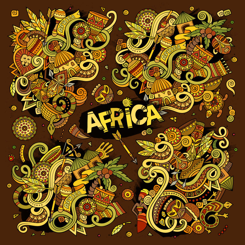 抽象非洲主题的矢量涂鸦现代背景