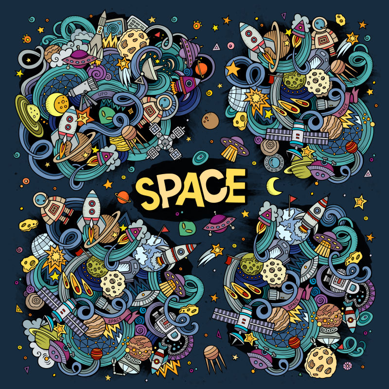 创意矢量太空主题的涂鸦设计插图