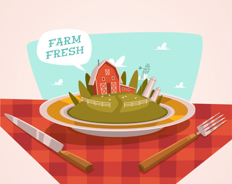 创意矢量现代农场新鲜食材元素插图设计