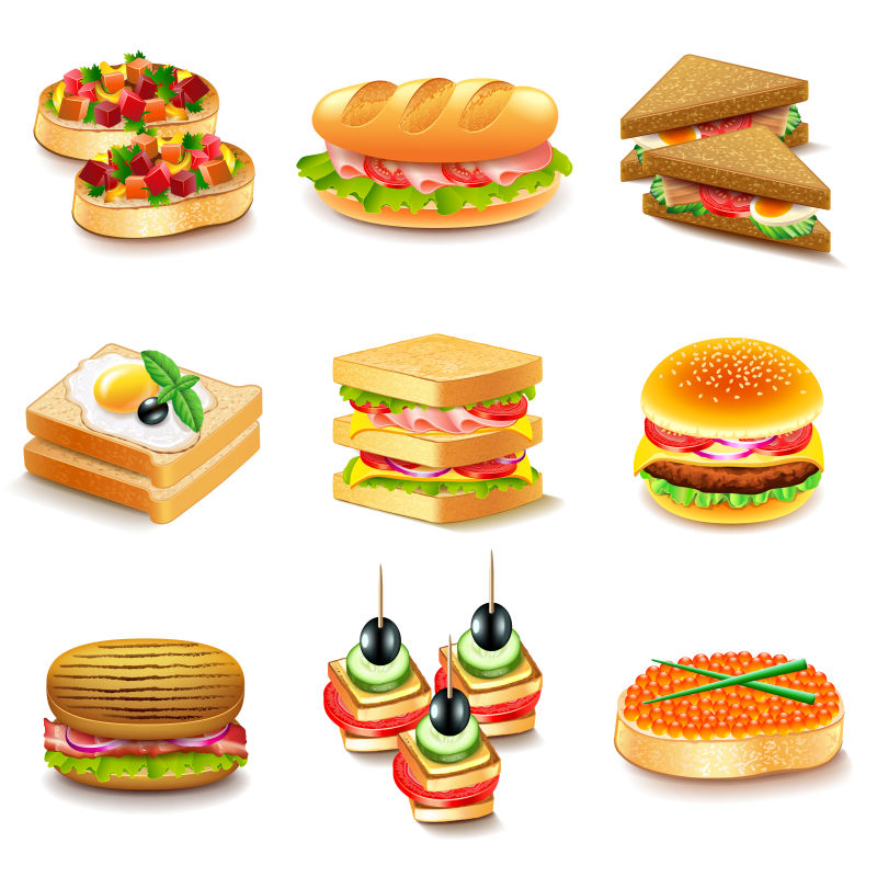 抽象矢量现代快餐汉堡元素的设计插图