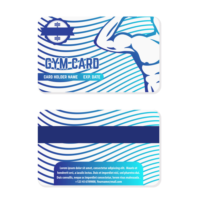抽象矢量蓝色健身俱乐部卡片设计