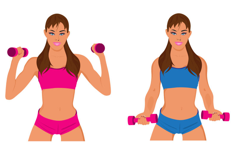 抽象矢量现代锻炼肌肉的女孩平面插图设计