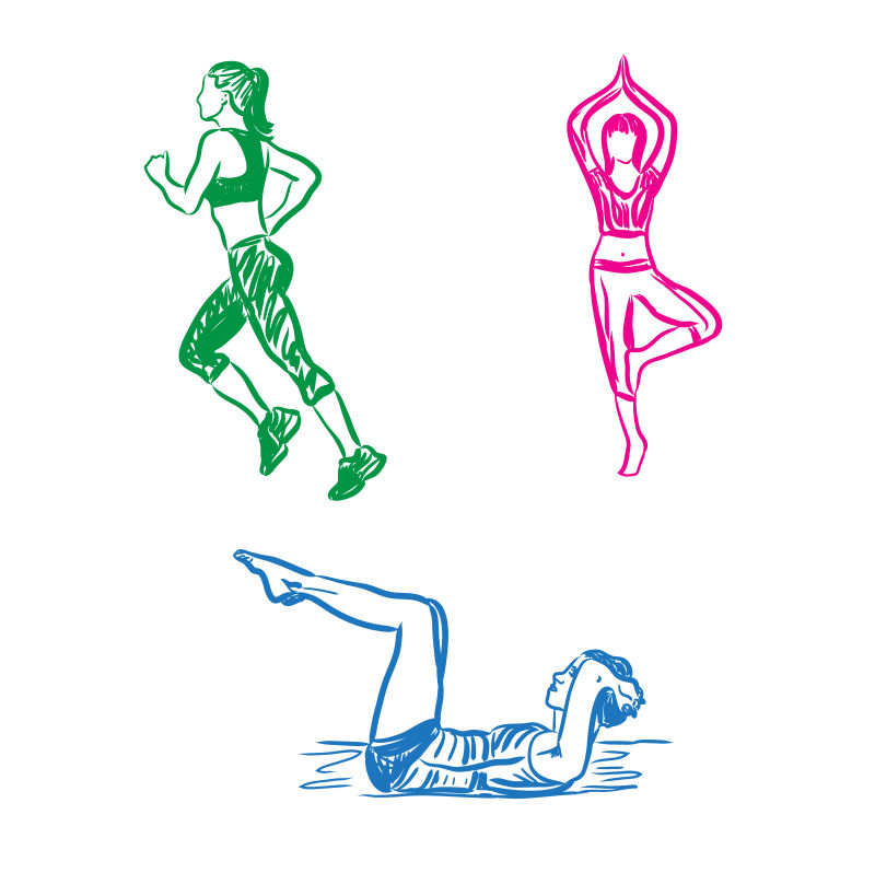 创意矢量现代做健身锻炼的女孩手绘插图