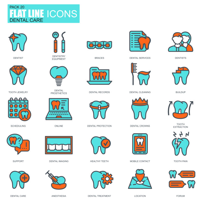 矢量彩色牙科保健的图标设计