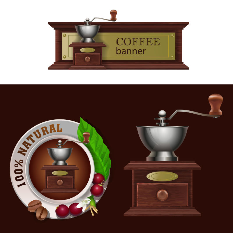 矢量旗帜徽章图标图标咖啡研磨机