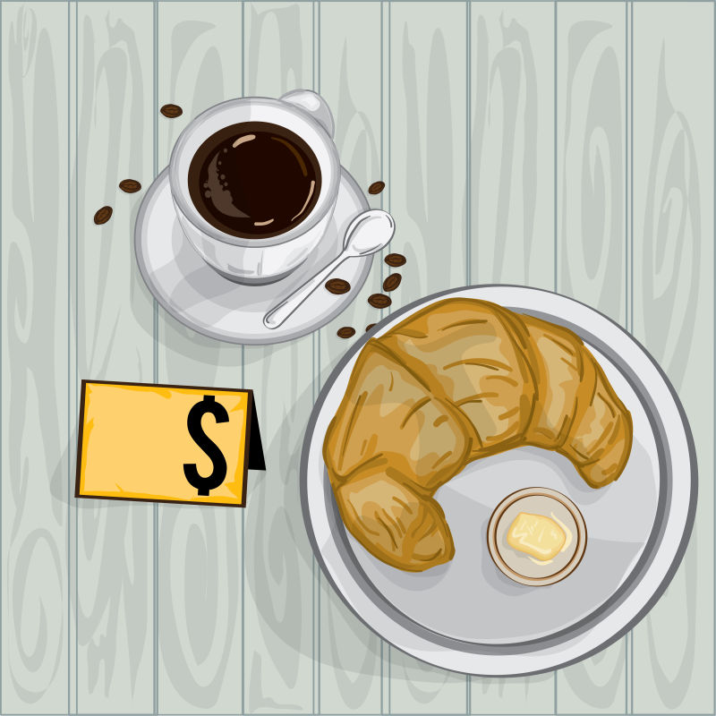 抽象矢量现代牛角面包和咖啡套餐设计