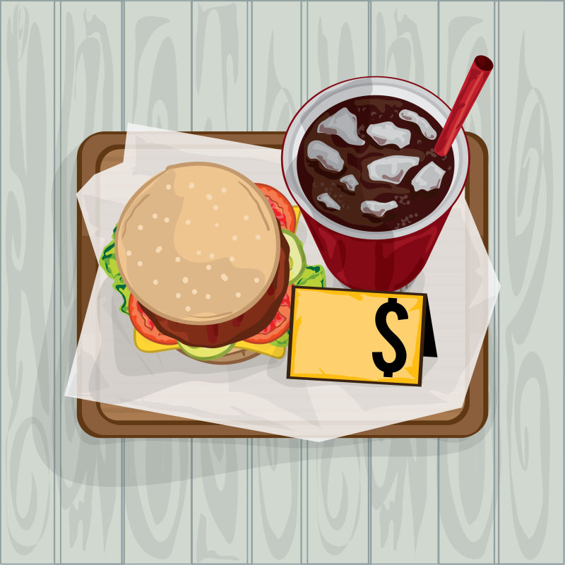 抽象矢量汉堡套餐平面插图设计