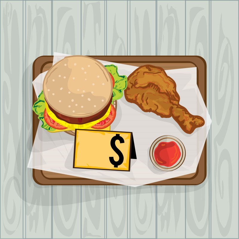 创意矢量现代汉堡炸鸡套餐设计插图