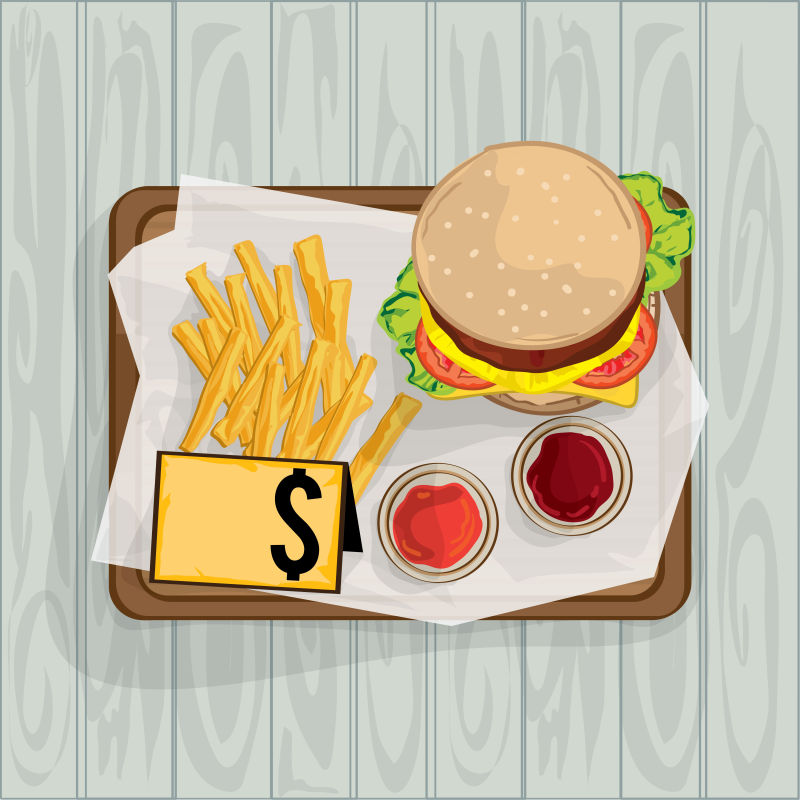 抽象矢量现代汉堡套餐插图设计