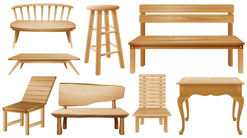 木制椅子的不同设计矢量