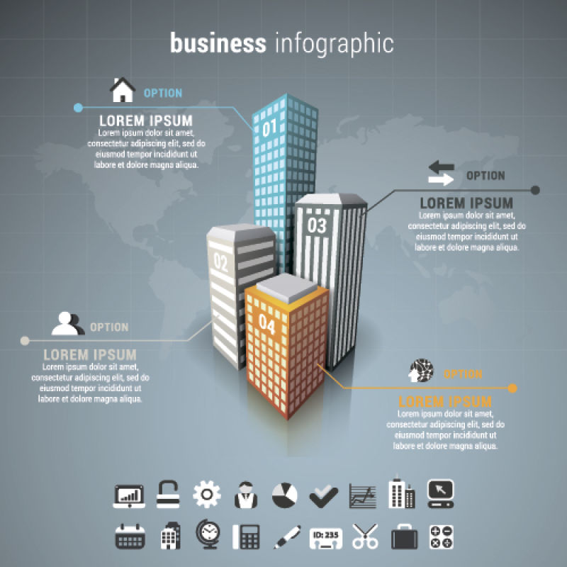 抽象矢量建筑元素的信息图表设计